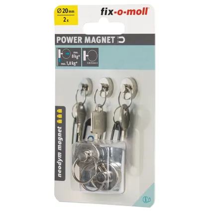 Fix-O-Moll sleutelhanger magneet neodymium zilver 20mm 2 stk 4
