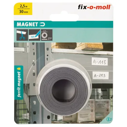 Bande magnétique Fix-O-Moll ferrite inscriptible blanc 2,5mx30mm 2