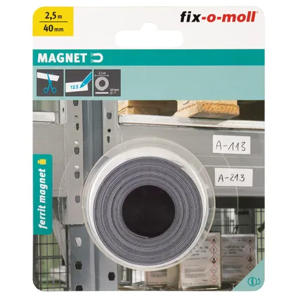 Fix-O-Moll magneetband wit beschrijfbaar ferriet 2,5mx40mm 2