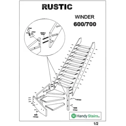 HandyStairs molenaarstrap "Rustic60" - Kwartslag links - Hoogte 280cm - 13 treden van grenenhout 4