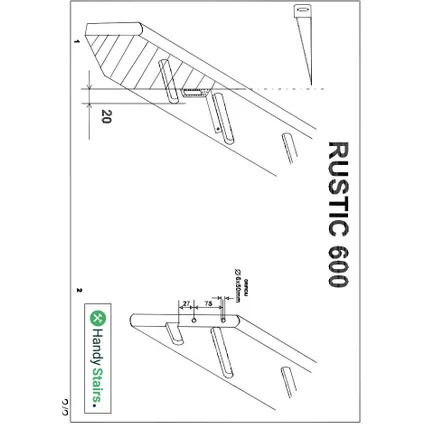 HandyStairs molenaarstrap "Rustic60" - Kwartslag links - Hoogte 280cm - 13 treden van grenenhout 5