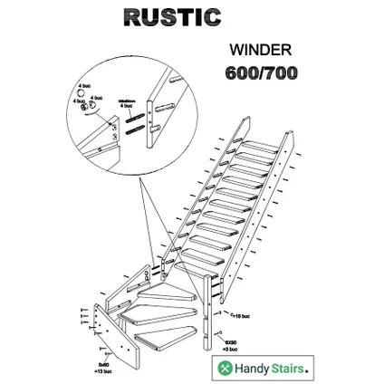 HandyStairs molenaarstrap "Rustic70" - Kwartslag links - Hoogte 280cm - 13 treden van beukenhout 4