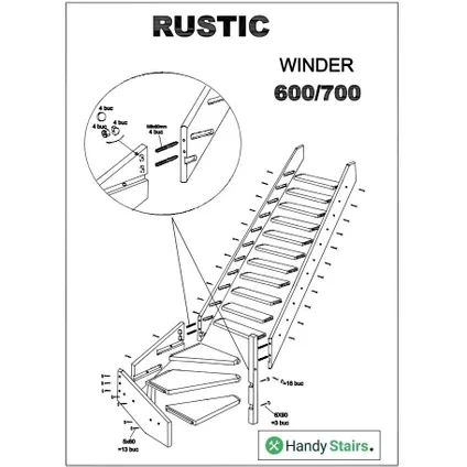 HandyStairs molenaarstrap "Rustic70" - Kwartslag links - Hoogte 280cm - 13 treden van grenenhout 4