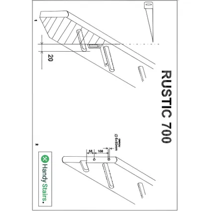 HandyStairs molenaarstrap "Rustic70" - Kwartslag links - Hoogte 280cm - 13 treden van grenenhout 5