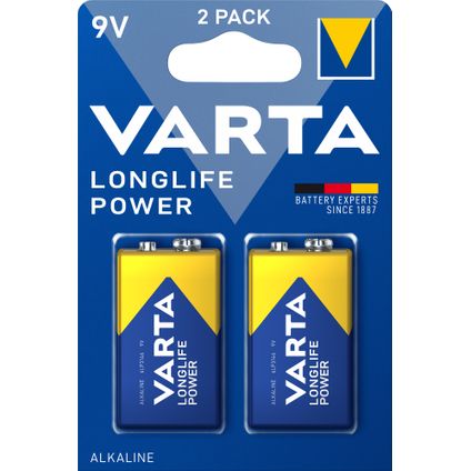 Pile alcaline Varta Longlife Power 9V 2 pièces
