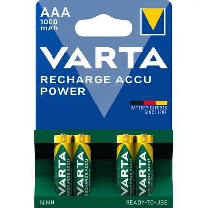 Varta oplaadbare batterij Recharge Accu Power AAA 1000mAh 4st