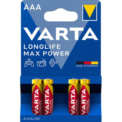 Varta alkaline batterij Longlife Max Power AAA 4 st