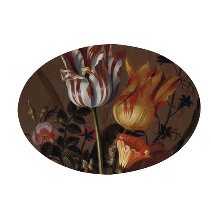 Toile imprimée ovale fleurie Nature morte 50 x 70cm Multicolore