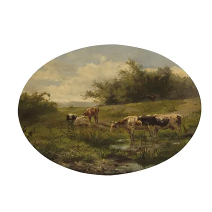 Toile imprimée ovale Mare aux vaches 50 x 70cm Multicolore
