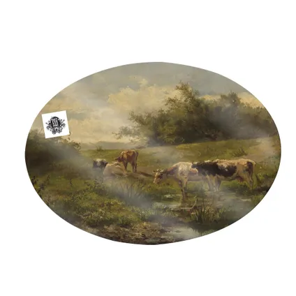 Koeien bij een plas - Canvas Ovaal - 50x70 cm 5