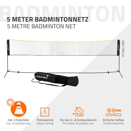 Badmintonnet incl. 3 shuttles 500x103x155 cm zwart polyethyleen 2