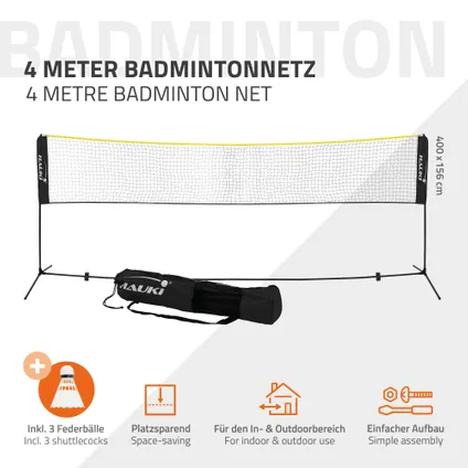 Filet de badminton 4m filet de volley-ball/tennis noir portable hauteur 156cm 2