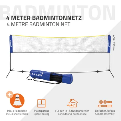 Badmintonnet incl. 3 shuttles 400x103x155 cm blauw polyethyleen 2