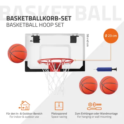 Basketbal Hoepelset met 3 ballen 58x40 cm Wit Nylon en Plastic 2