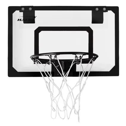 Set panier de basket noir 45,5x30 cm 3 ballons pompe à balles panneau et anneau