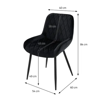 Lot de 2 Chaises ML-Design de Salle à Manger - Noir - Style Rétro Assise Rembourrée Aspect Velours 7
