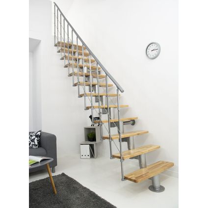 Escalier central Comforttop largeur 85cm - Acier blanc - Noyer
