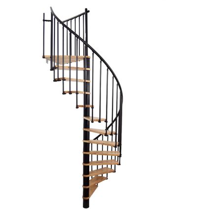 Escalier colimaçon Cadance - Diamètre 120 cm - Métal noir avec marches en hêtre - Main courante PVC noir