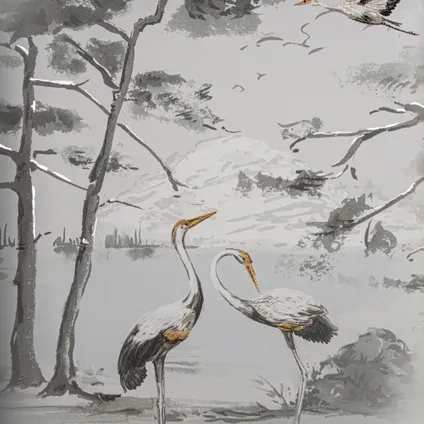 Laura Ashley Canvas met geborduurde details en metallic accenten | Animala Kraanvogels | 80x60 cm