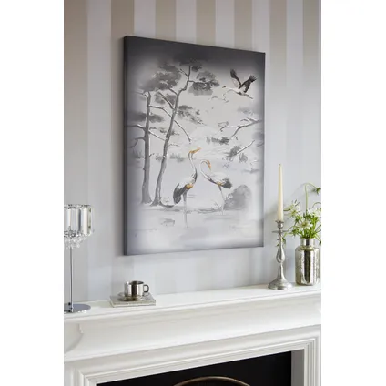 Laura Ashley Canvas met geborduurde details en metallic accenten | Animala Kraanvogels | 80x60 cm 2