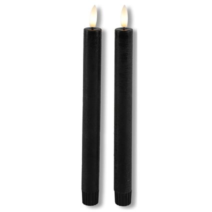 Countryfield Led kaarsen/dinerkaarsen - 2x stuks - zwart - 24 cm