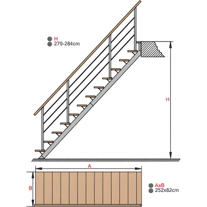 HandyStairs middenboomtrap "Bergamo" - Rechte trap met 13 beuken treden - Zwart 2