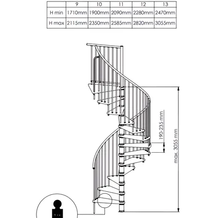Escalier en colimaçon gain de place SPIRAL SMART - Diamètre 100cm - Hauteur 305cm - Main courante PVC - Acier blanc 3