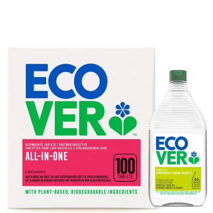 Ecover Vaatwastabletten 100 Tabs + 950ML Afwasmiddel Aloe Vera