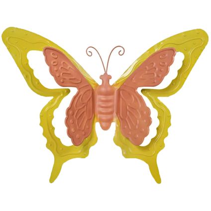 Mega Collections muurvlinder - tuindecoratie - oranje - metaal - 17 cm