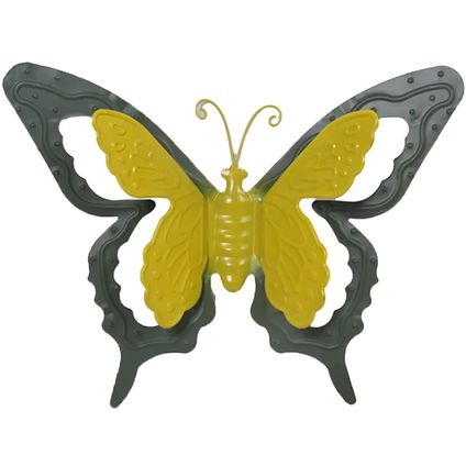 Mega Collections muurvlinder - tuindecoratie - groen - metaal - 46 cm