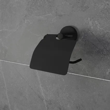 4bathroomz® Oslo toiletrolhouder met klep - WC rolhouder - Zwart 2