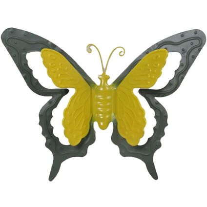 Mega Collections muurvlinder - tuindecoratie - groen - metaal - 17 cm