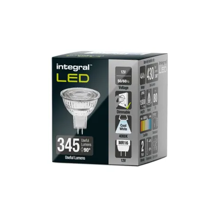 Dimbare GU5.3 Spot LED Lamp -Koel Wit (4000K) -4.6 Watt, vervangt 35W Halogeen -Integral 2