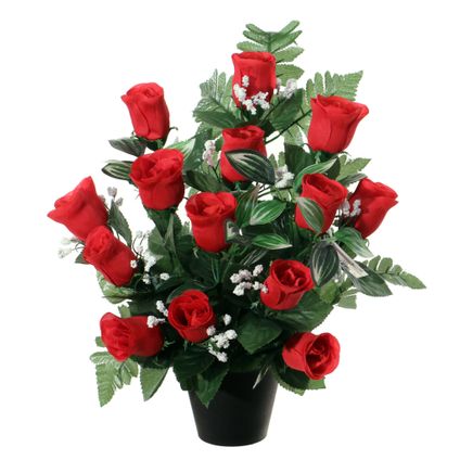 Louis Maes Kunstbloemen rozen/gipskruid in pot - rood - H35 cm