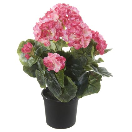 Louis Maes Kunstplant Geranium - roze/creme - in pot - H35 cm