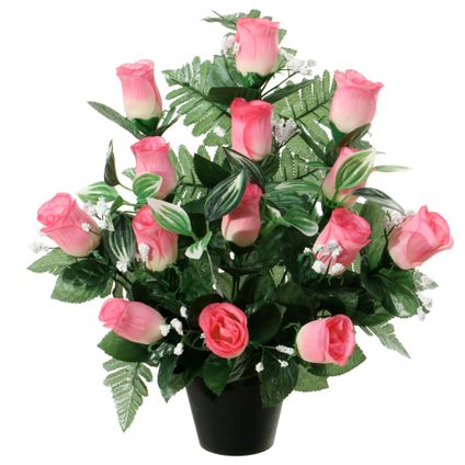 Louis Maes Kunstbloemen rozen/gipskruid in pot - lichtroze - H35 cm