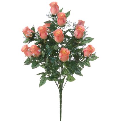 Louis Maes Kunstbloemen boeket rozen/gipskruid - zalmroze - H56 cm