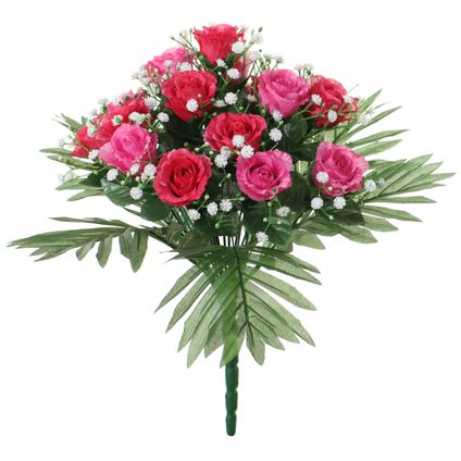 Louis Maes Kunstbloemen boeket rozen/gipskruid - roze/cerise - H36 cm