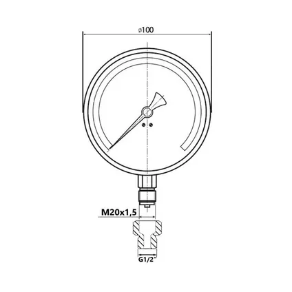 Goshe 100mm 1,6 BAR manometer drukmeter m20x1,5 + 1/2" verlaging 3