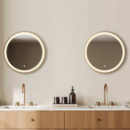 LOMAZOO Miroir salle de bain London avec LED 60 cm doré rond