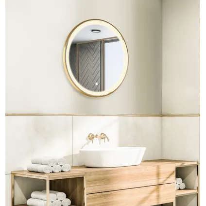 LOMAZOO Miroir salle de bain London avec LED 60 cm doré rond 5