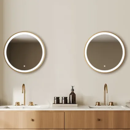 LOMAZOO Miroir salle de bain London avec LED 60 cm doré rond 6