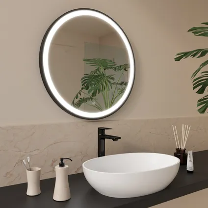 LOMAZOO Miroir salle de bain Milano avec LED 60 cm noir rond 6