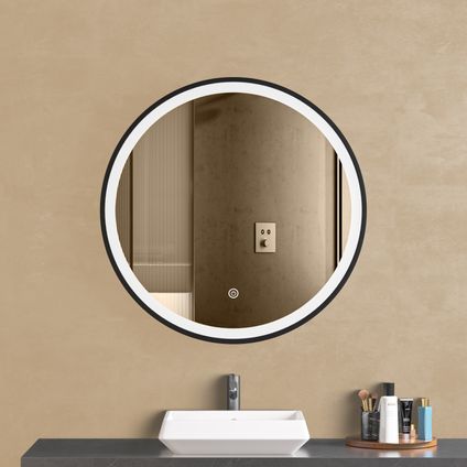 LOMAZOO Miroir salle de bain Florence avec LED 80 cm noir rond