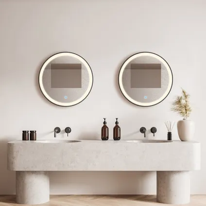 LOMAZOO Miroir salle de bain Florence avec LED 80 cm noir rond 4