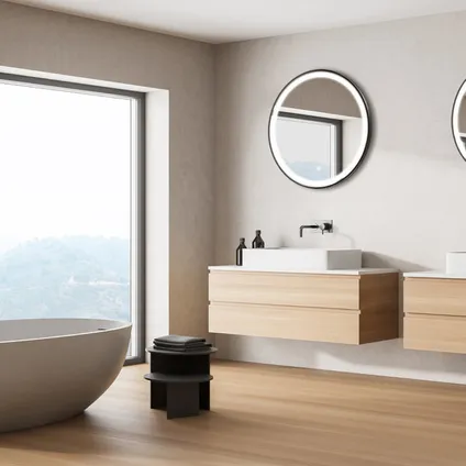 LOMAZOO Miroir salle de bain Florence avec LED 80 cm noir rond 6