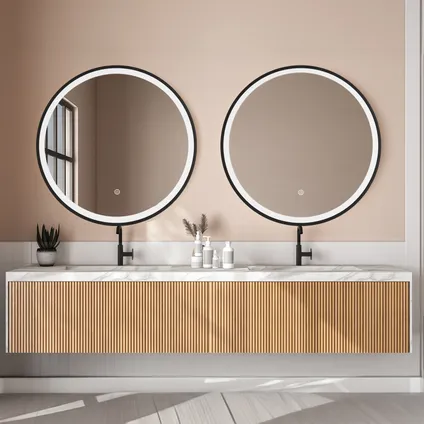 LOMAZOO Miroir salle de bain Florence avec LED 80 cm noir rond 11