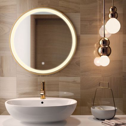 LOMAZOO Miroir salle de bain Paris avec LED 80 cm doré rond