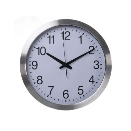 Horloge murale, ronde, analogique, 40 cm, affichage de l'heure radiocommandé (DCF), aluminium, argent