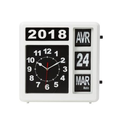 Perel Horloge murale, carré, analogique, 310 x 310 mm, Blanc, Français